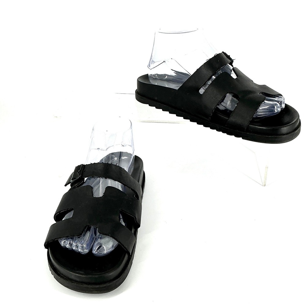 Madden Girl Size 8.5 Black Strappy Slide Sandals Buckle Shoes Dharma - Picture 4 of 12